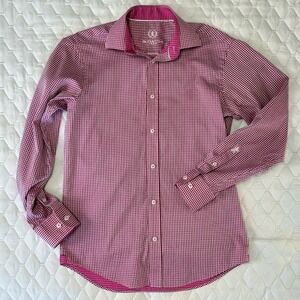 Bugatchi Uomo Button Down Shirt Mens 15 Pink Gingham Check Excellent Long Sleeve